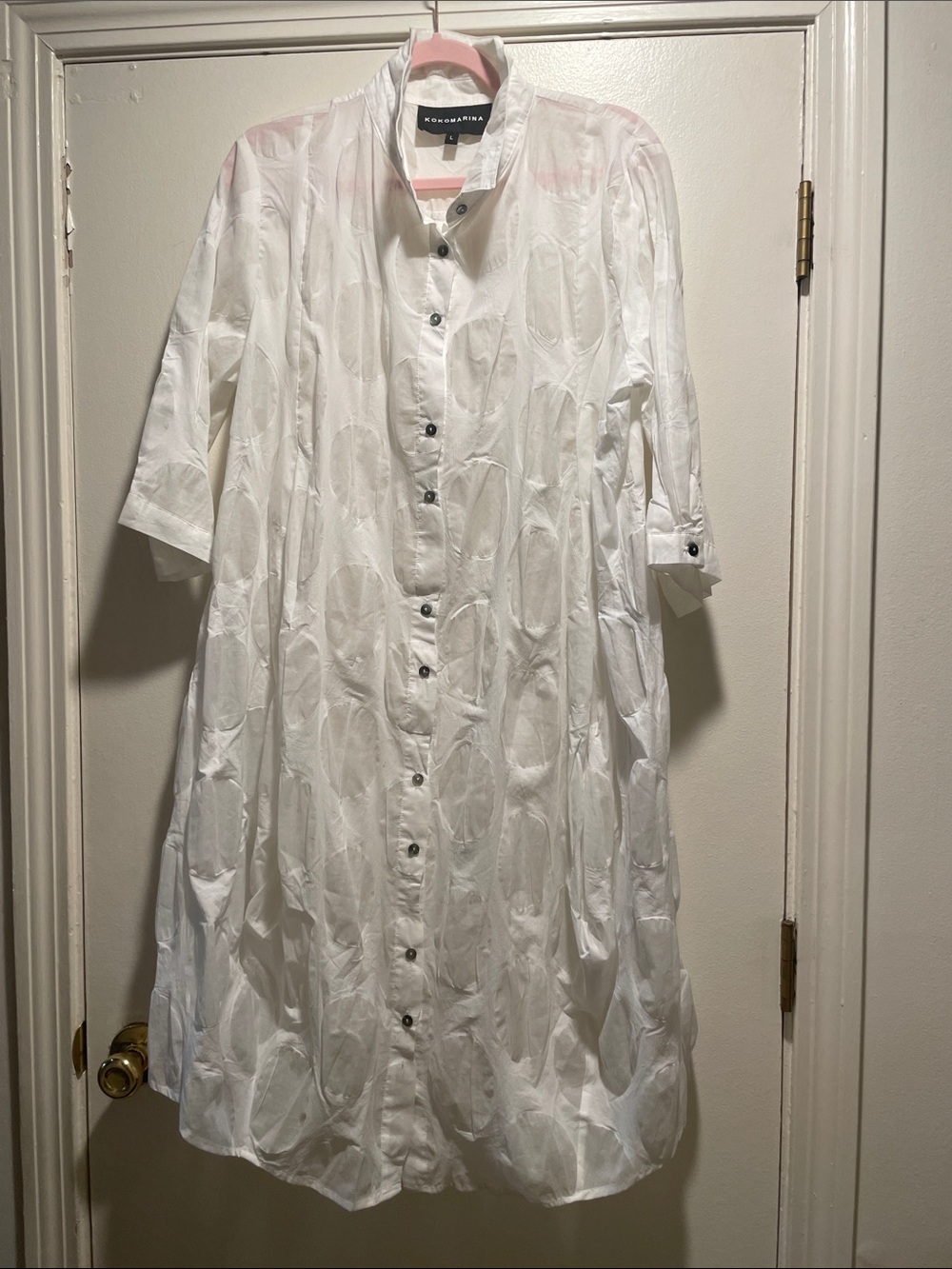 Kokomarina White Puckered High-Low Button-Front Dress or Tunic Stunning